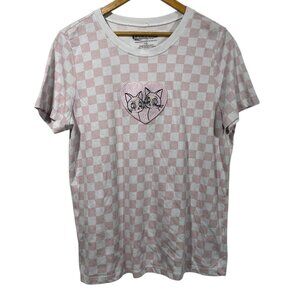 Sailor Moon Womens Luna & Artemis Pink Checkered T-Shirt Sz L